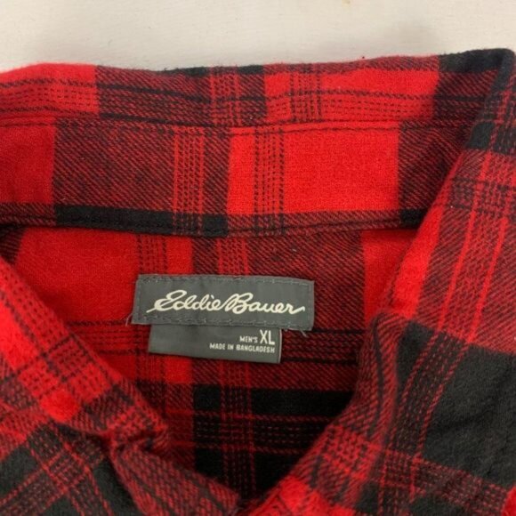 Eddie Bauer Mens XL Red & Black Plaid 100% Cotton Button-Down Shirt - Picture 2 of 10